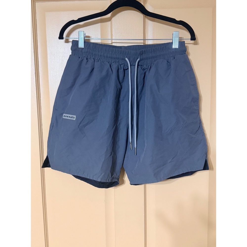 YoungLA Mens Athletic Gym Shorts Slate Blue Gray Size Medium Drawstring Liner
